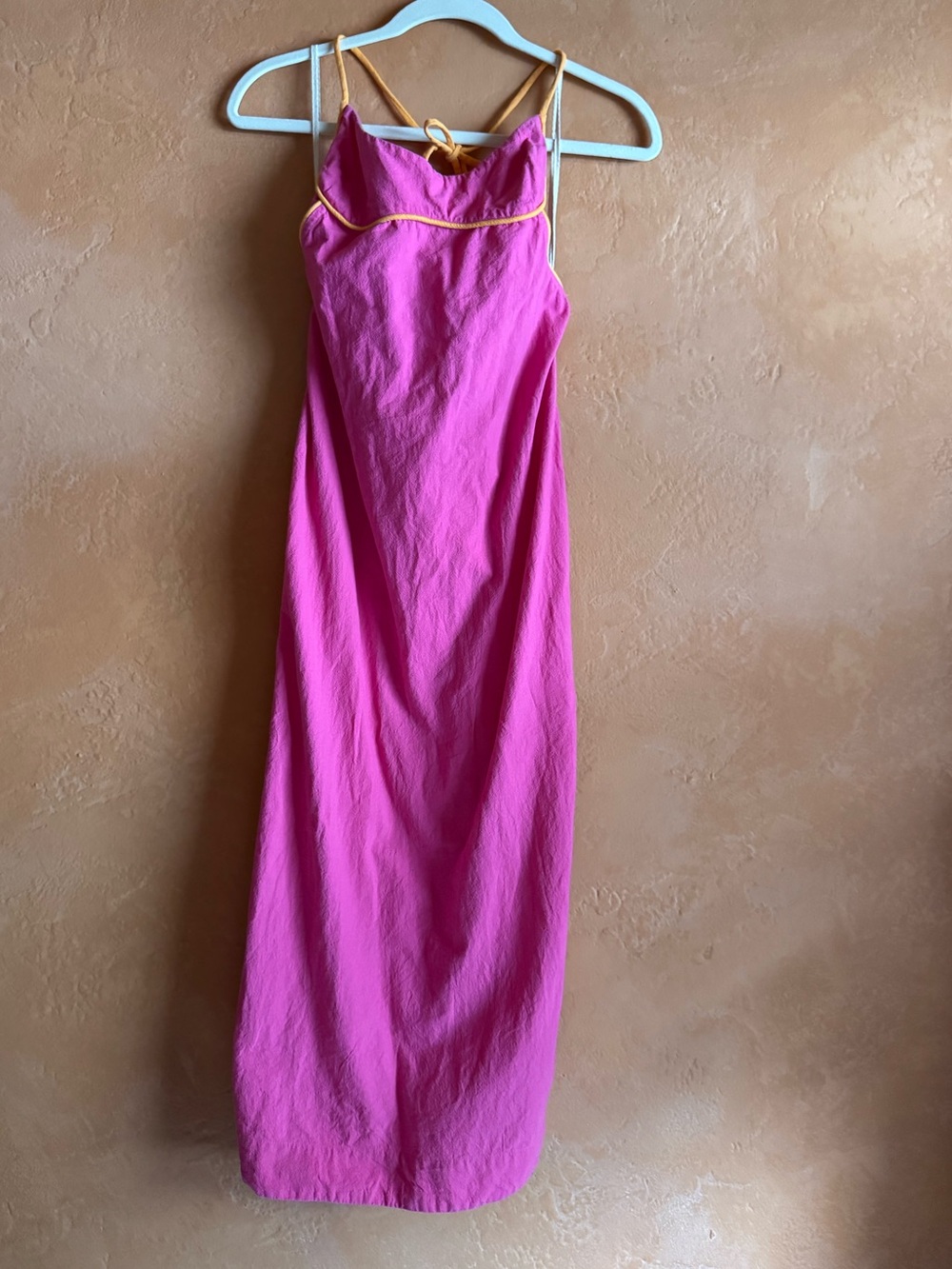 Free People Pink Maxi Dress XS Strappy Back Boho Y2K Contrast Trim